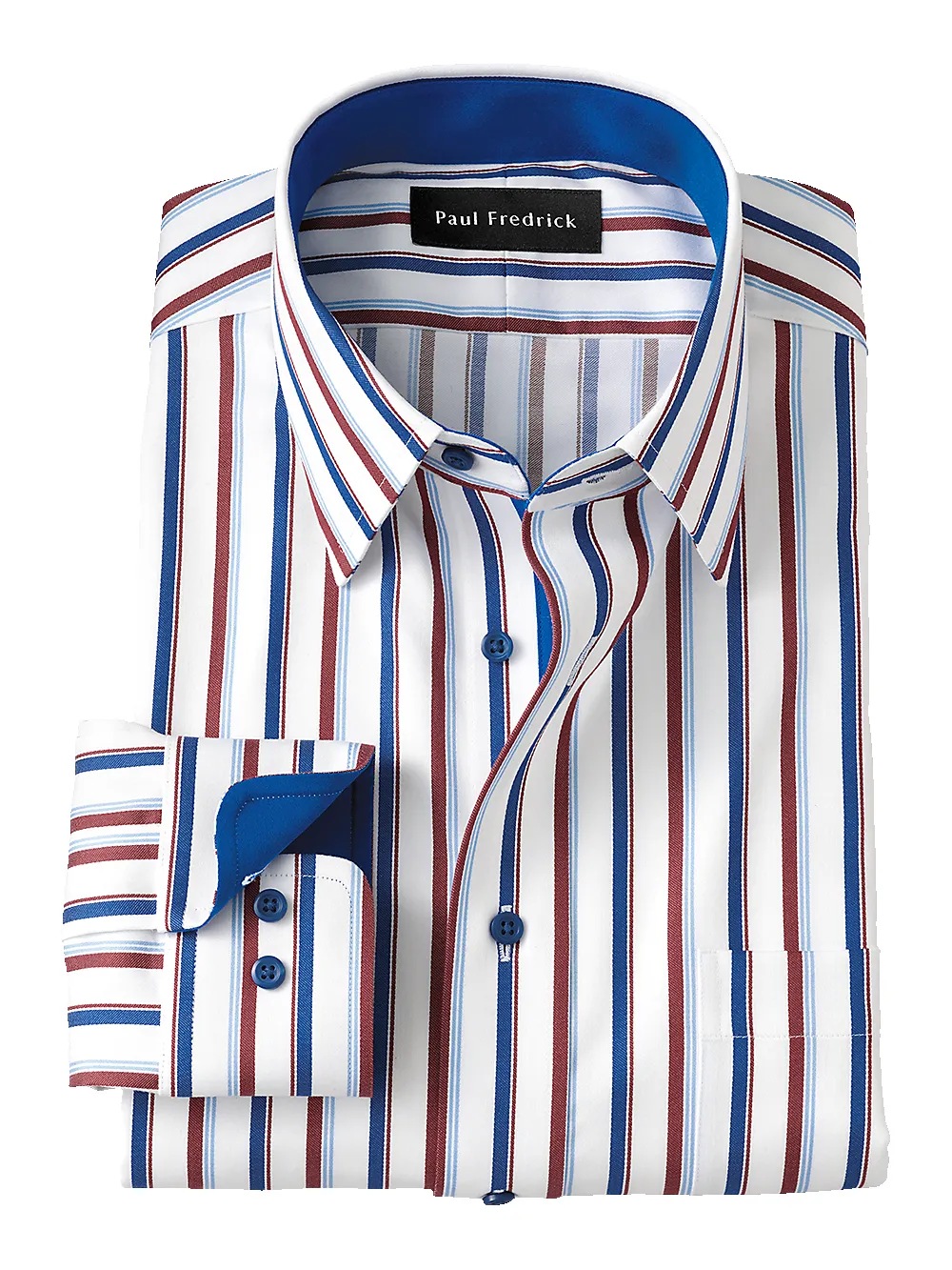 Non-Iron Cotton Stripe Dress Shirt With Contrast Trim - Blue/brick sold by Paul Fredrick