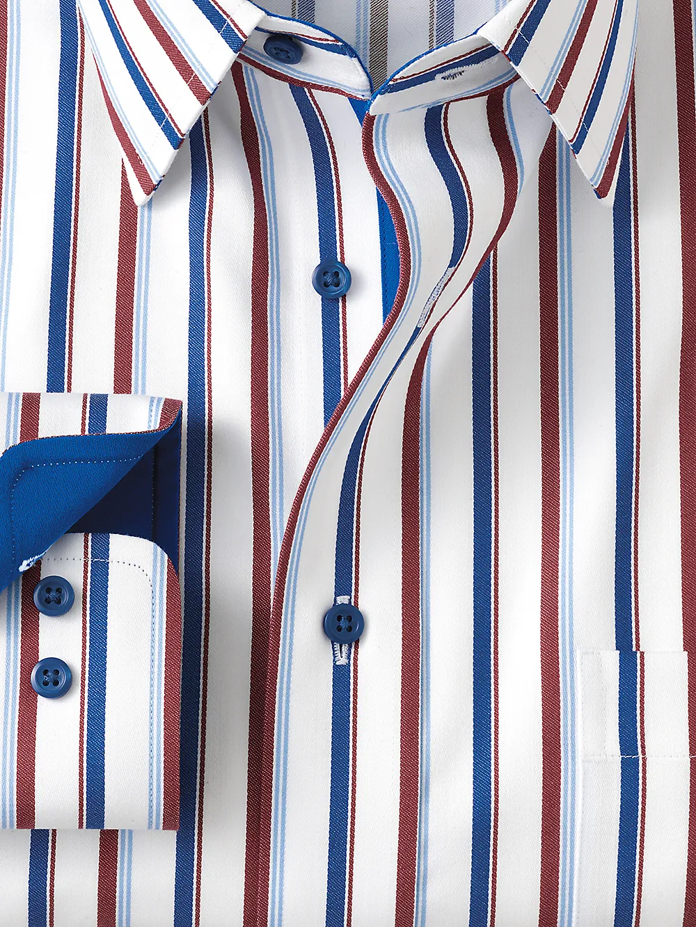Non-Iron Cotton Stripe Dress Shirt With Contrast Trim - Blue/brick sold by Paul Fredrick product image thumbnail 2