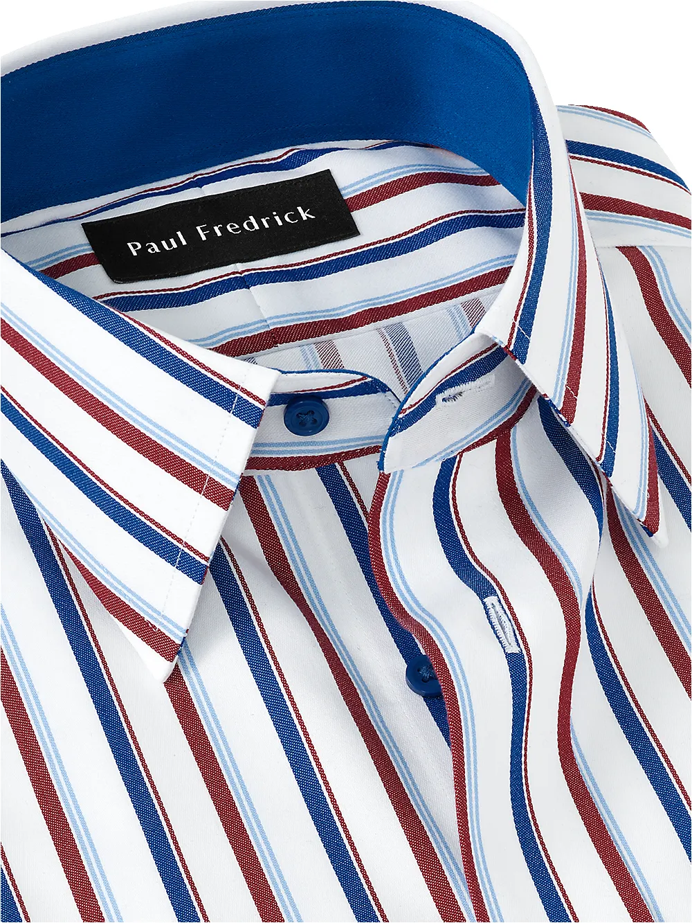 Non-Iron Cotton Stripe Dress Shirt With Contrast Trim - Blue/brick sold by Paul Fredrick product image thumbnail 3
