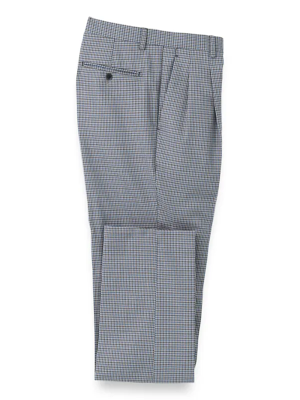 Microfiber Check Pants - Blue sold by Paul Fredrick