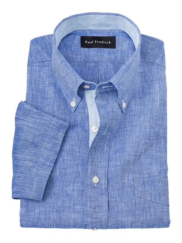 Non-Iron Linen Solid Dress Shirt With Contrast Trim - Dark Blue sold by Paul Fredrick