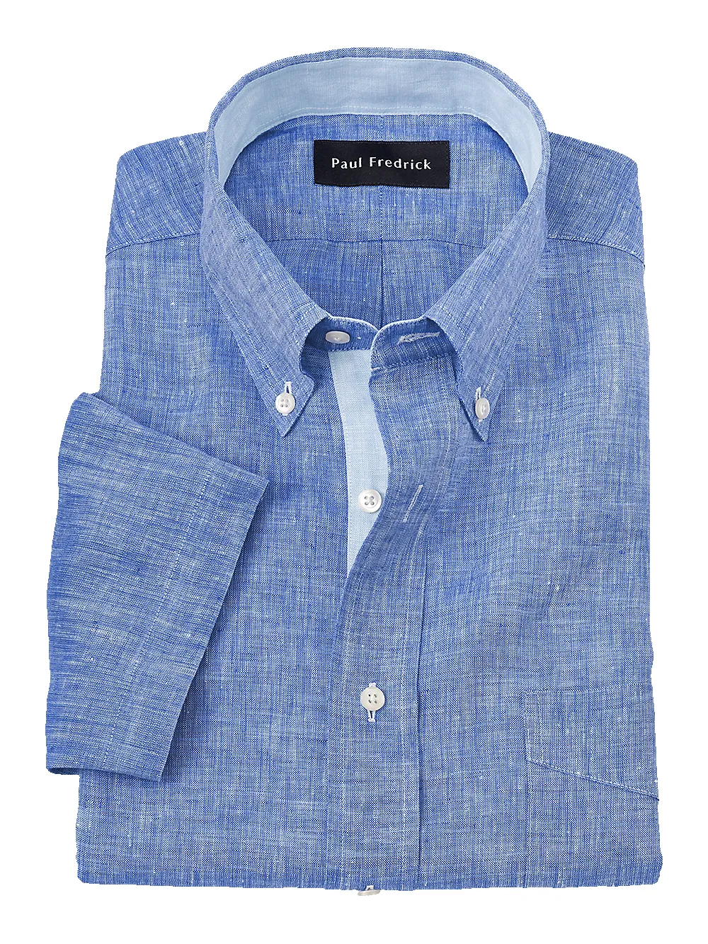 Non-Iron Linen Solid Dress Shirt With Contrast Trim - Dark Blue sold by Paul Fredrick