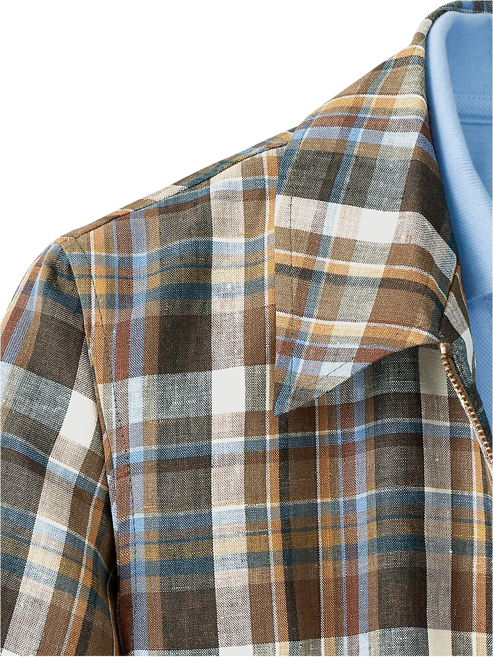 Linen Plaid Bomber Jacket - Tan Multi sold by Paul Fredrick product image thumbnail 4