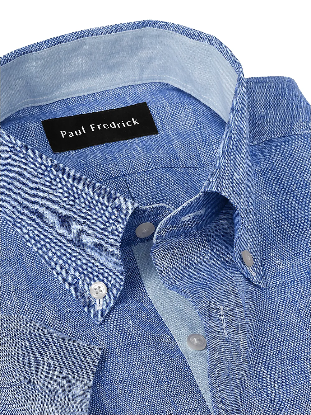 Non-Iron Linen Solid Dress Shirt With Contrast Trim - Dark Blue sold by Paul Fredrick product image thumbnail 3