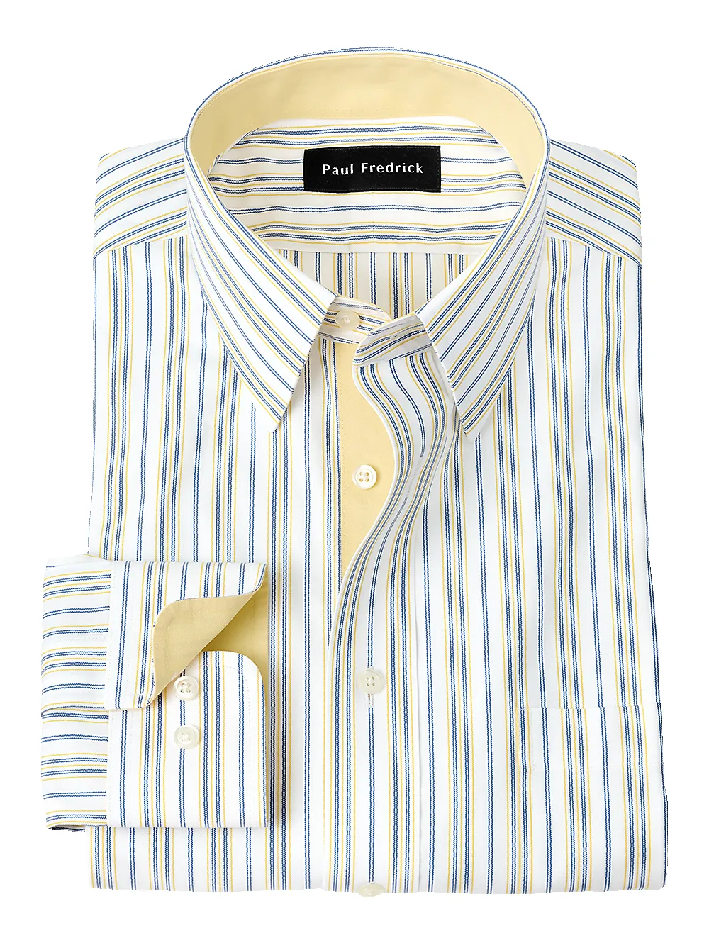 Non-Iron Cotton Stripe Dress Shirt With Contrast Trim - Blue/yellow sold by Paul Fredrick