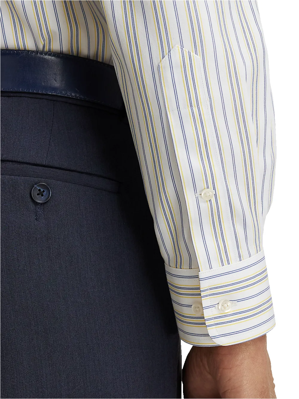 Non-Iron Cotton Stripe Dress Shirt With Contrast Trim - Blue/yellow sold by Paul Fredrick product image thumbnail 4