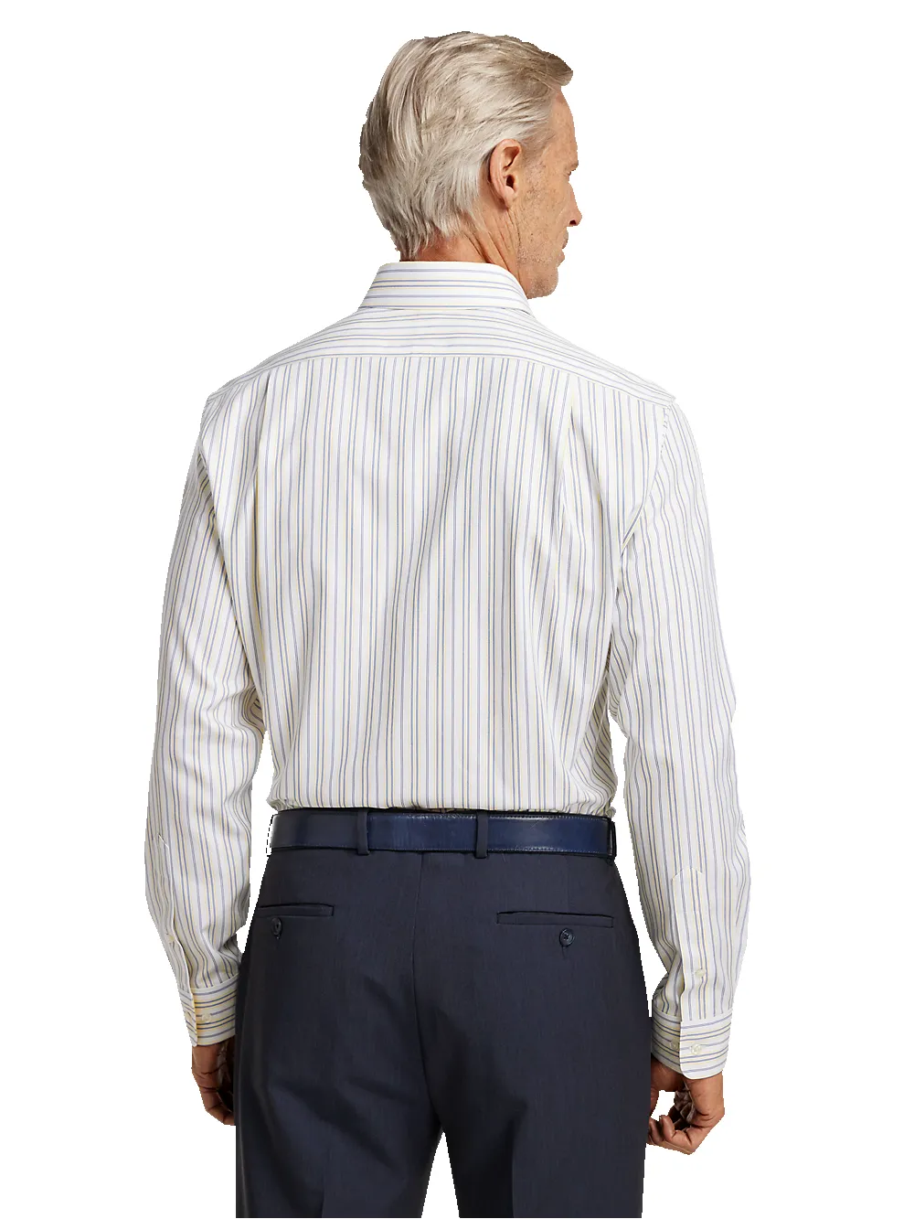 Non-Iron Cotton Stripe Dress Shirt With Contrast Trim - Blue/yellow sold by Paul Fredrick product image thumbnail 5