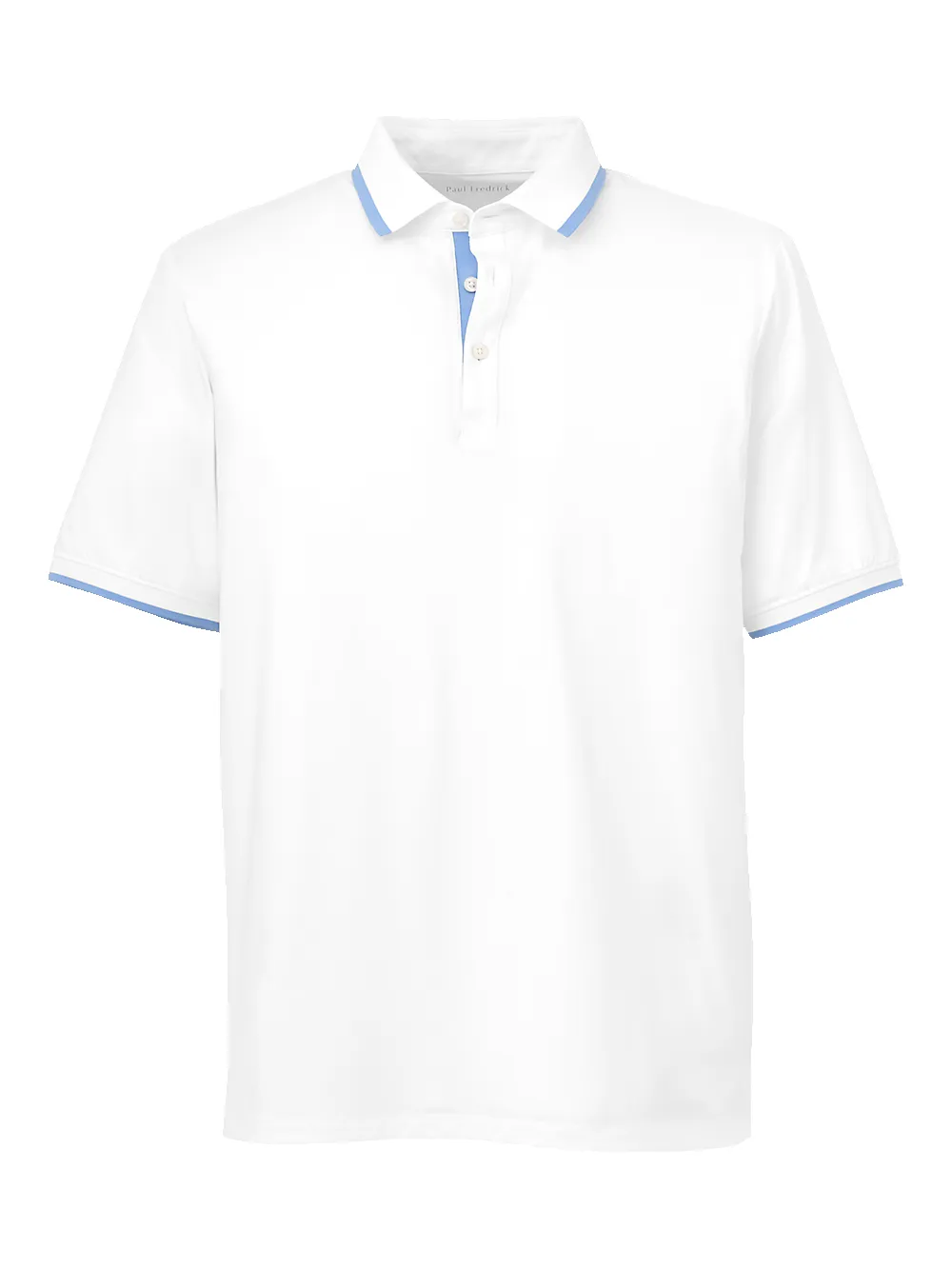 Performance Blend Three Button Polo - White/blue sold by Paul Fredrick