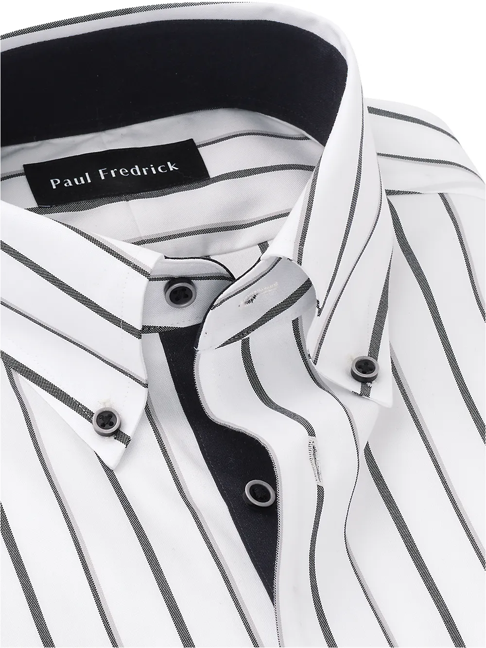 Non-Iron Cotton Stripe Dress Shirt With Contrast Trim - Black/white sold by Paul Fredrick product image thumbnail 3
