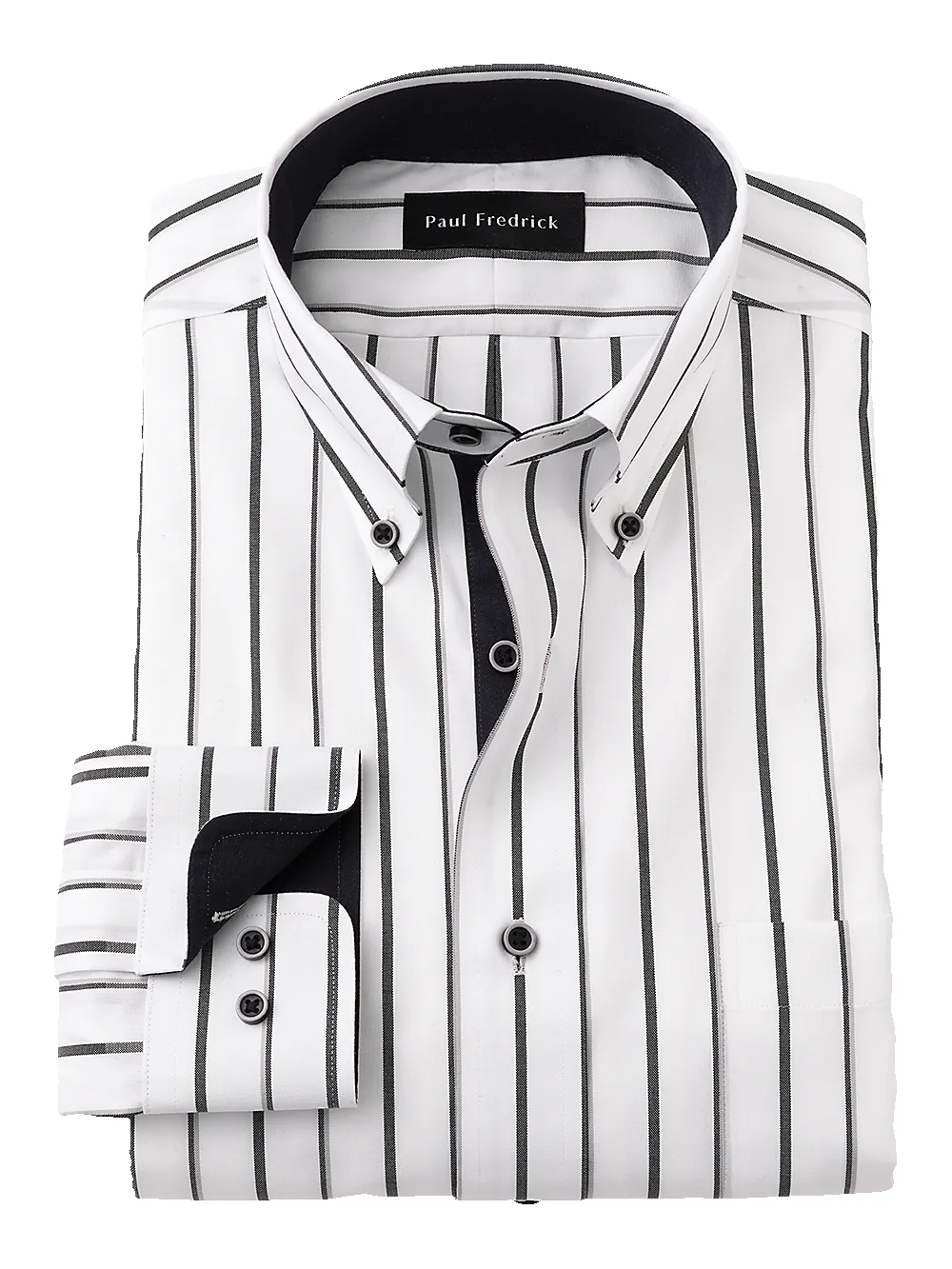Non-Iron Cotton Stripe Dress Shirt With Contrast Trim - Black/white sold by Paul Fredrick
