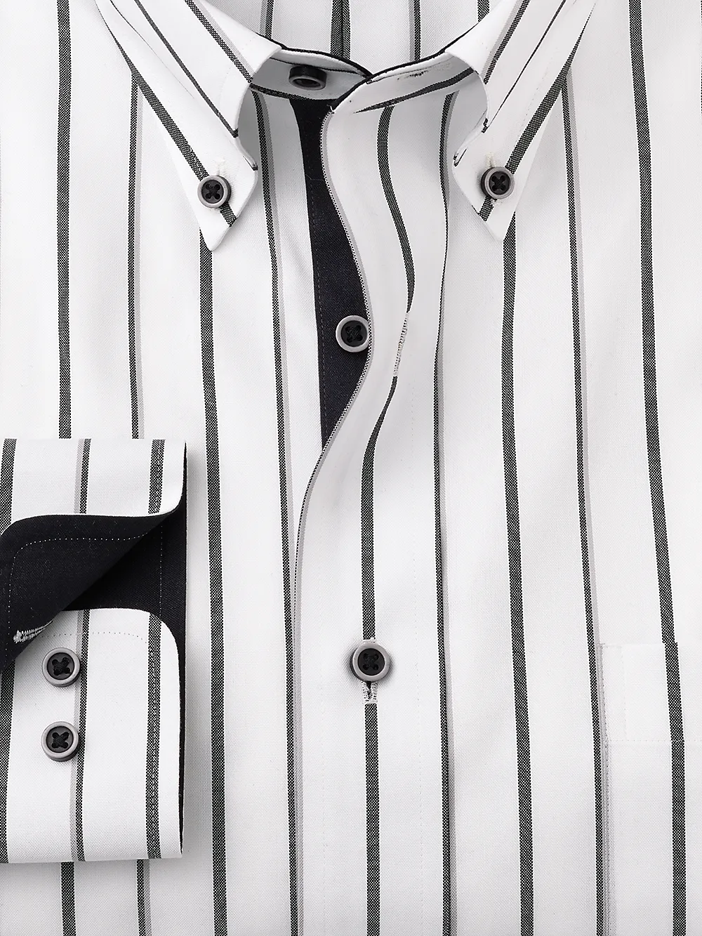 Non-Iron Cotton Stripe Dress Shirt With Contrast Trim - Black/white sold by Paul Fredrick product image thumbnail 2
