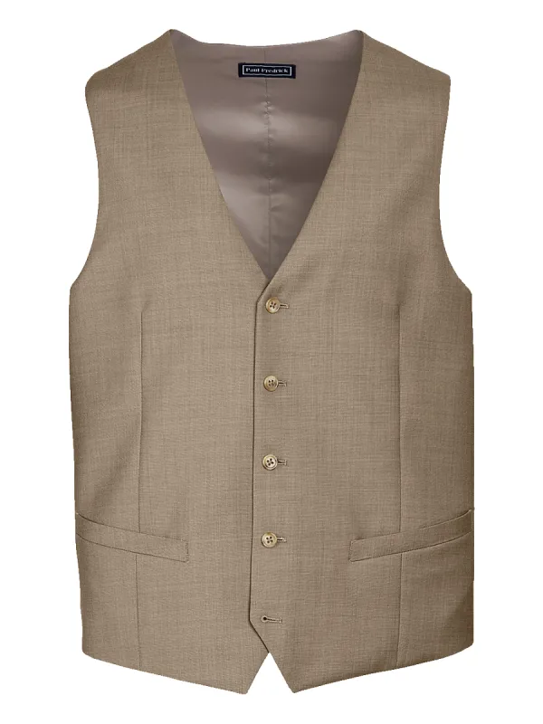 Classic Fit Sharkskin No Lapel Suit Vest - Tan sold by Paul Fredrick