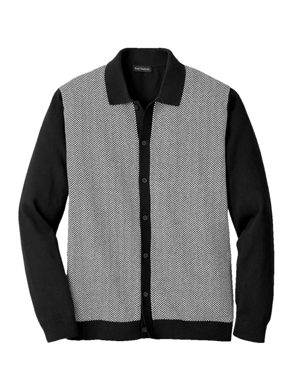 Cotton Button Front Polo - Black/white sold by Paul Fredrick