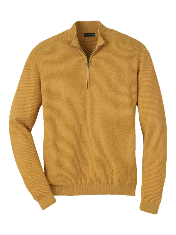 Silk, Cotton & Cashmere Zip Mock Neck Sweater - Gold sold by Paul Fredrick