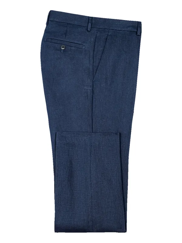 Linen Flat Front Pants - Navy sold by Paul Fredrick