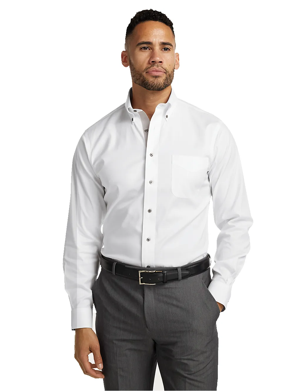 Comfort Stretch Non-Iron Solid Dress Shirt With Contrast Trim - White/grey sold by Paul Fredrick product image thumbnail 2