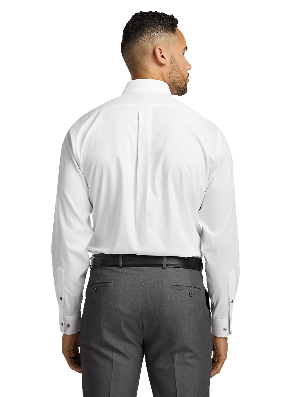Comfort Stretch Non-Iron Solid Dress Shirt With Contrast Trim - White/grey sold by Paul Fredrick product image thumbnail 5
