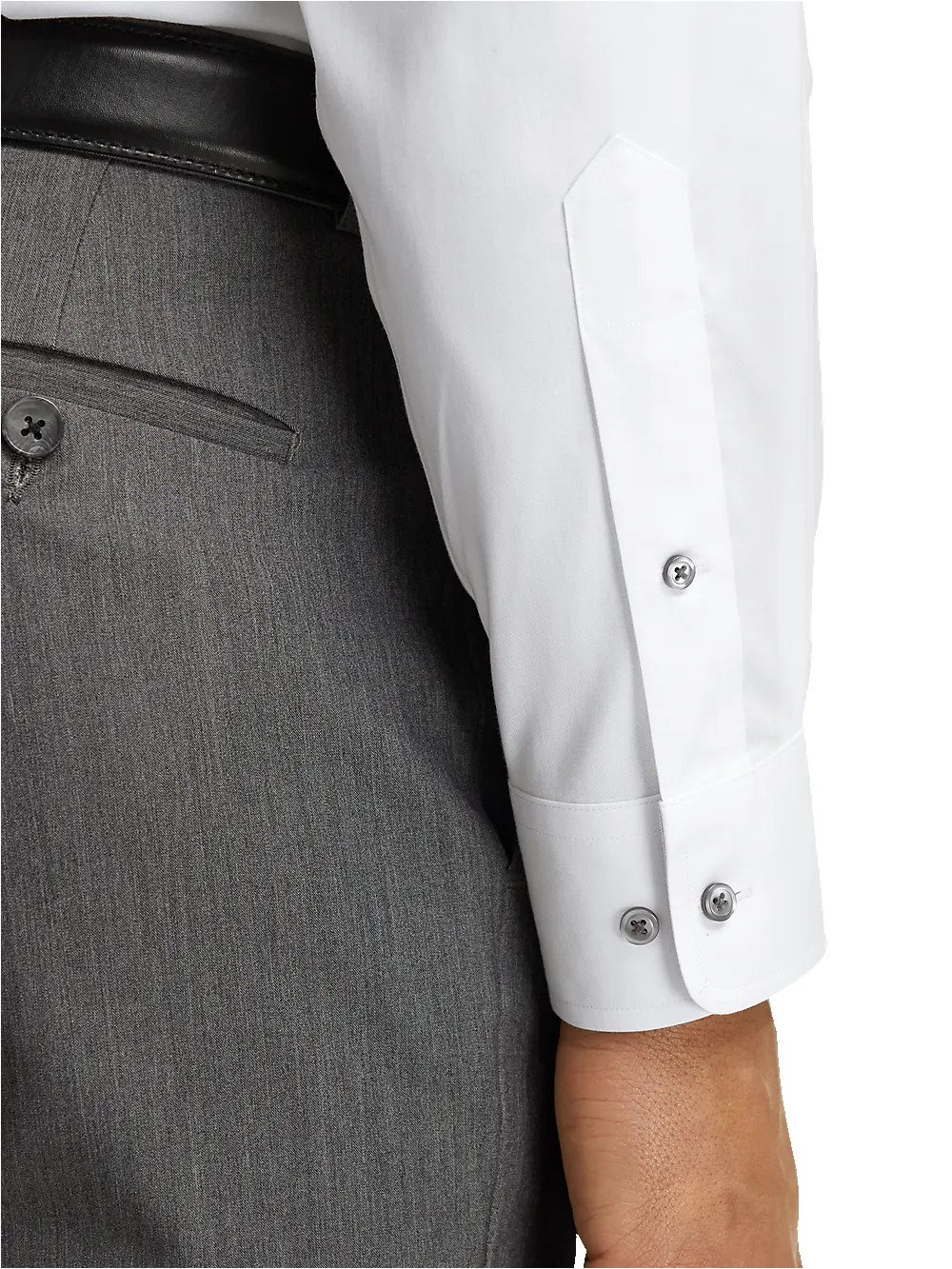 Comfort Stretch Non-Iron Solid Dress Shirt With Contrast Trim - White/grey sold by Paul Fredrick product image thumbnail 4