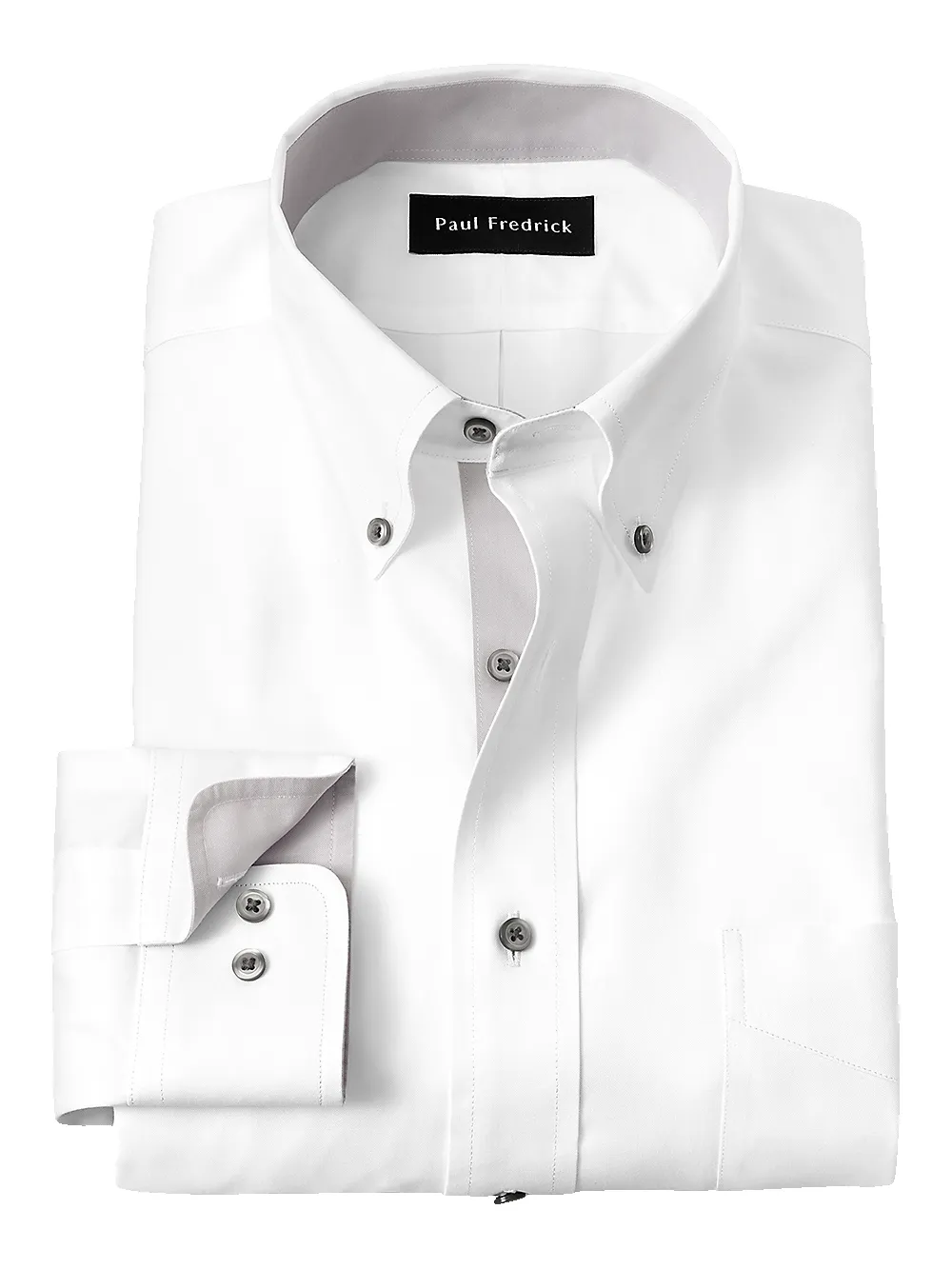 Comfort Stretch Non-Iron Solid Dress Shirt With Contrast Trim - White/grey sold by Paul Fredrick