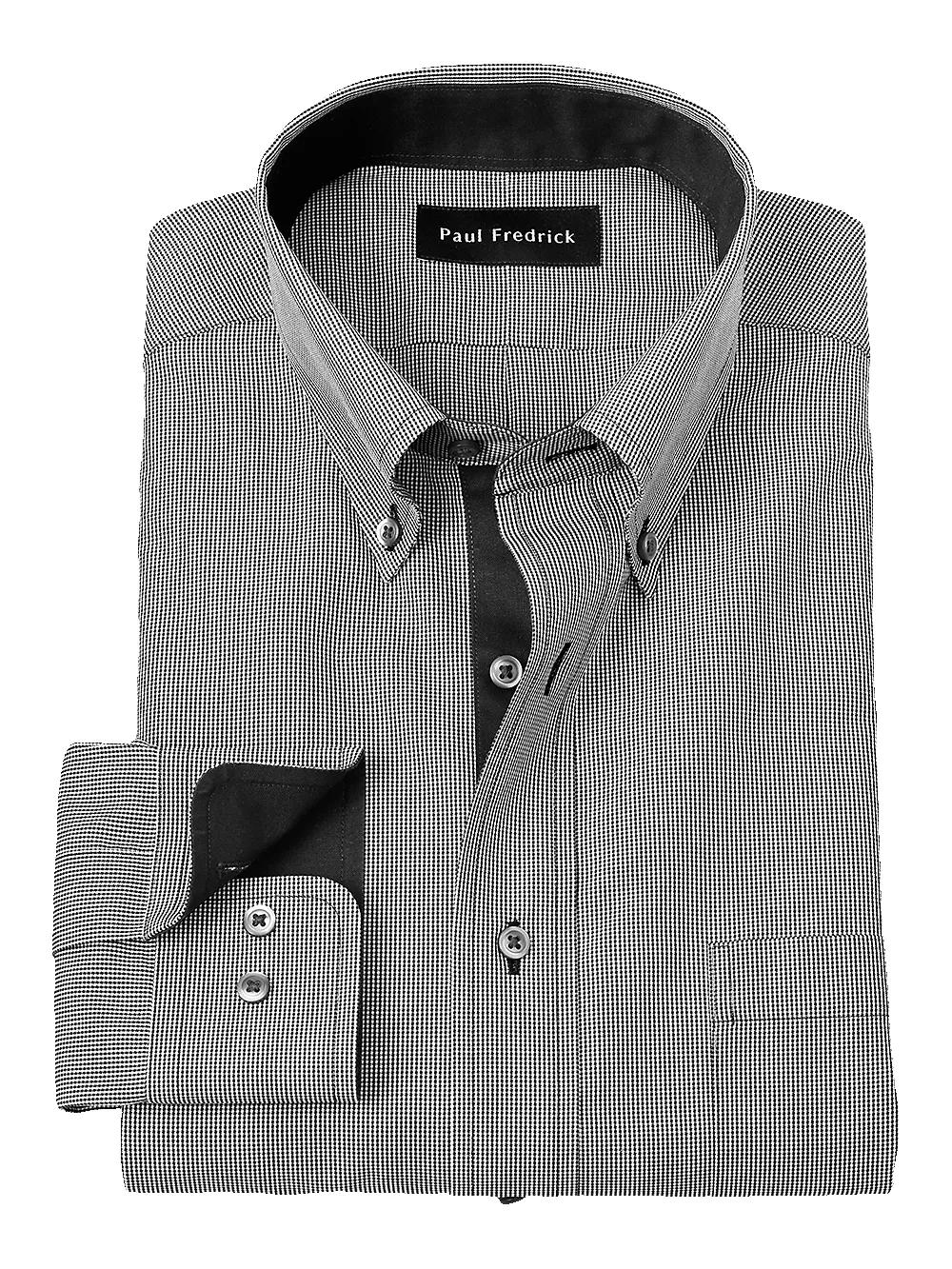 Non-Iron Cotton Houndstooth Dress Shirt With Contrast Trim - Black/white sold by Paul Fredrick