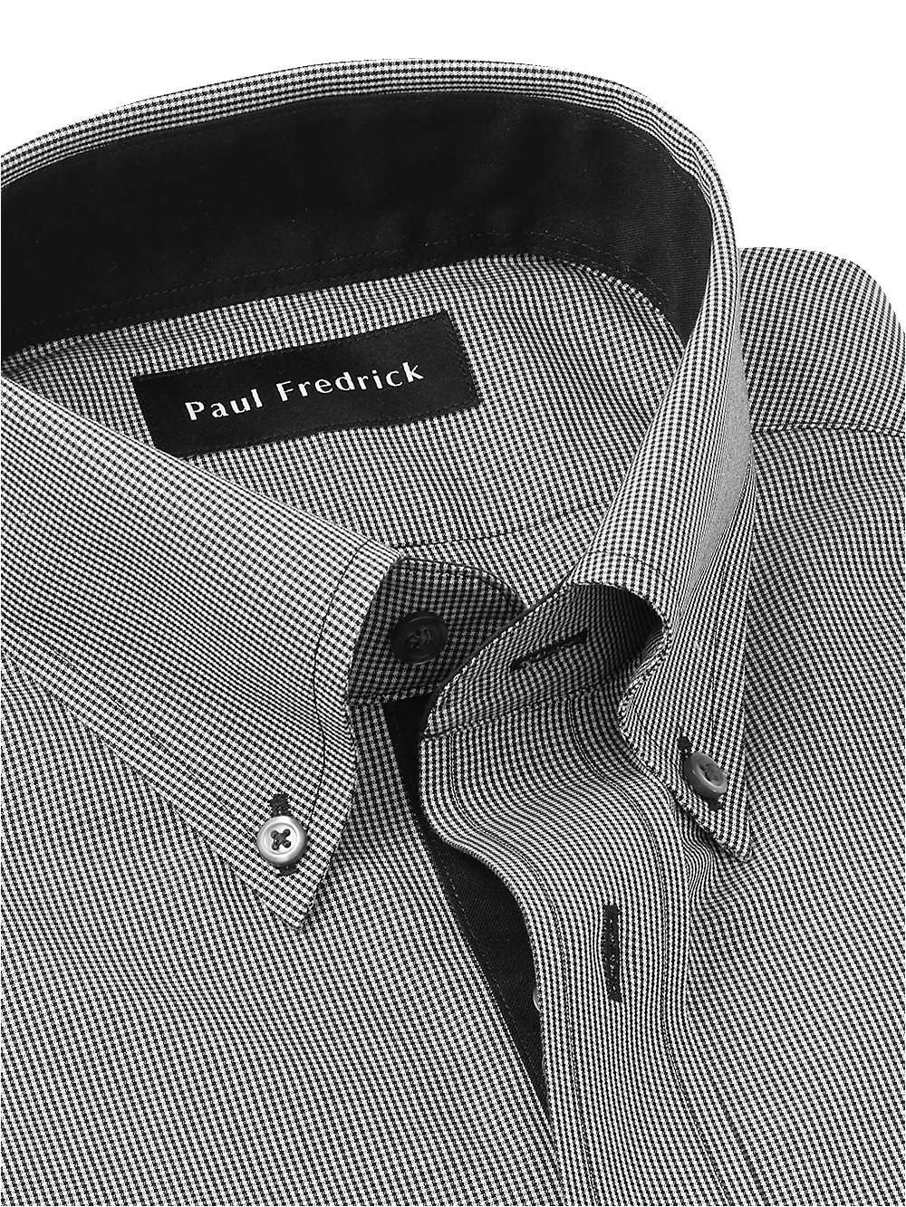 Non-Iron Cotton Houndstooth Dress Shirt With Contrast Trim - Black/white sold by Paul Fredrick product image thumbnail 3
