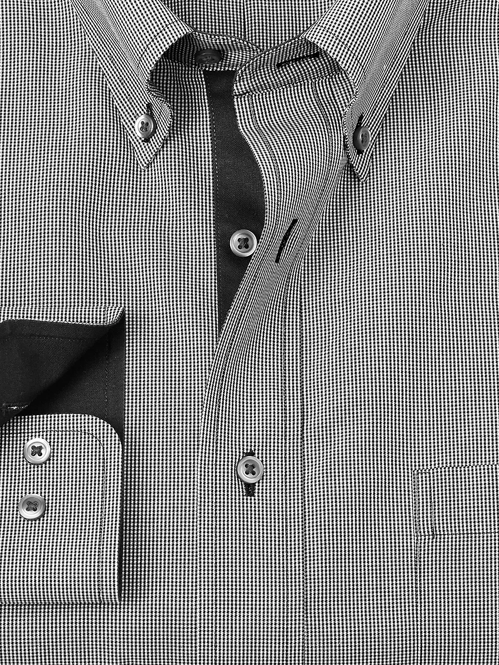 Non-Iron Cotton Houndstooth Dress Shirt With Contrast Trim - Black/white sold by Paul Fredrick product image thumbnail 2