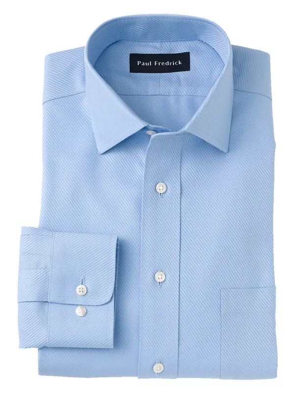 Tailored Fit Non-Iron Cotton Twill Spread Collar Dress Shirt - Blue sold by Paul Fredrick