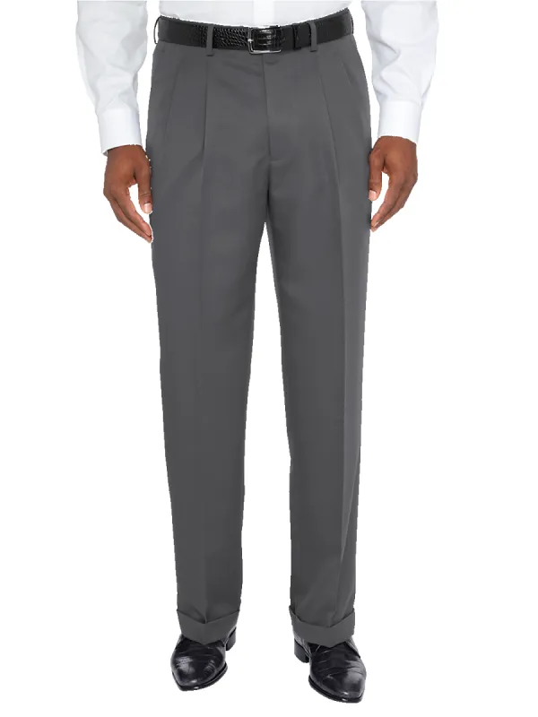 Microfiber Solid Pleated Pants - Grey made by Paul Fredrick