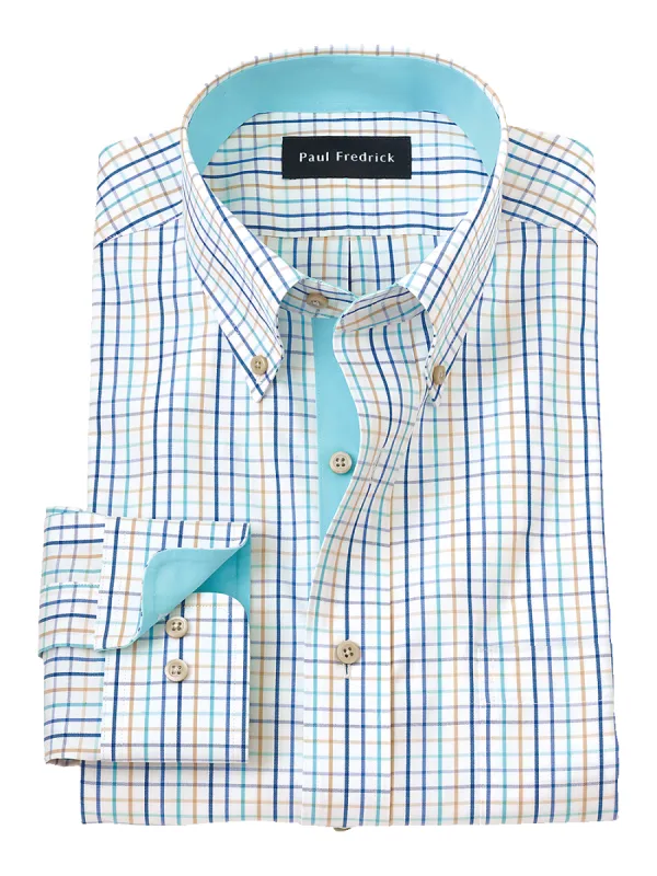 Non-Iron Cotton Check Dress Shirt With Contrast Trim - Multi sold by Paul Fredrick