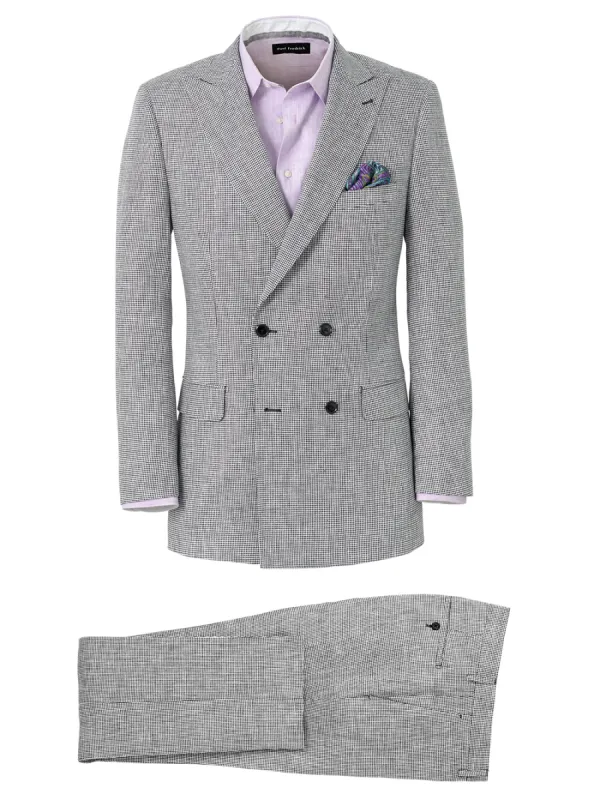 Linen Houndstooth Double Breasted Peak Lapel Suit - Black/white Houndstooth sold by Paul Fredrick