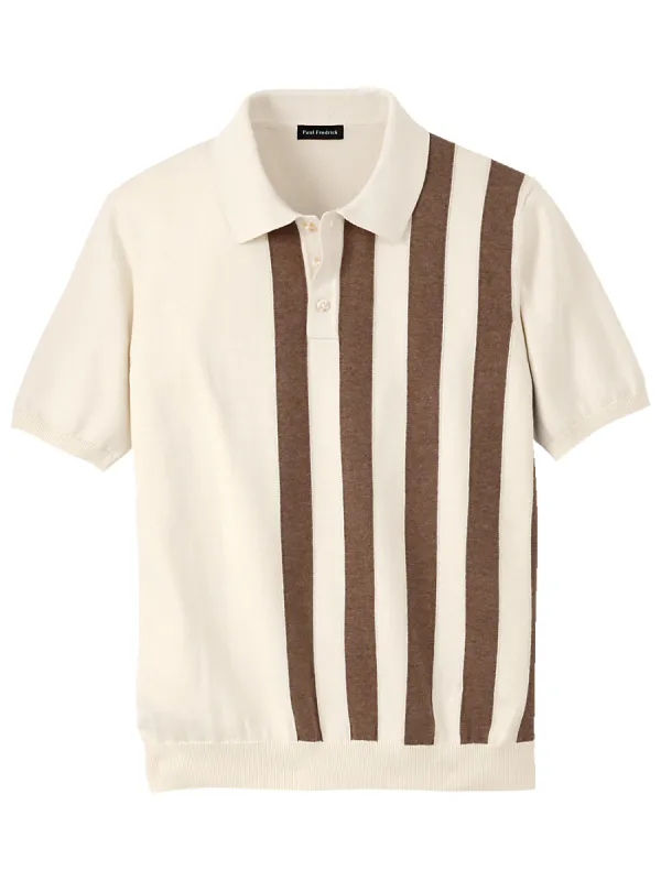 Cotton Three Button Polo - Ivory sold by Paul Fredrick