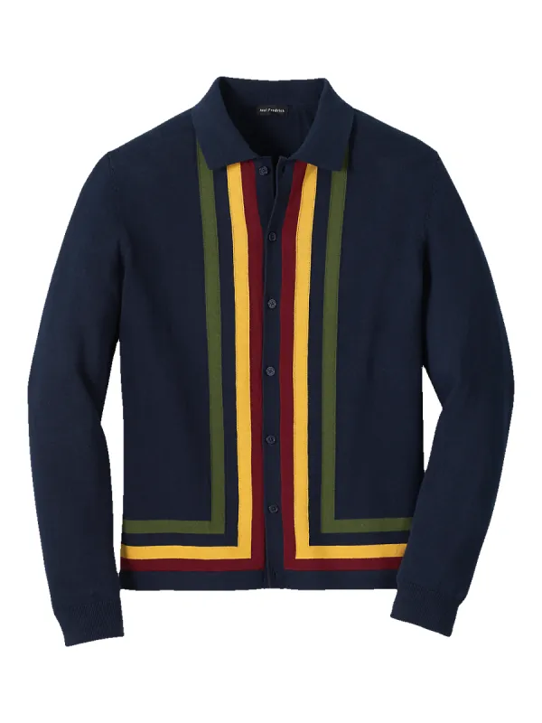 Cotton Button Front Polo - Navy sold by Paul Fredrick