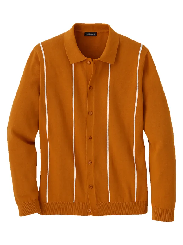 Cotton Button Front Polo - Rust sold by Paul Fredrick