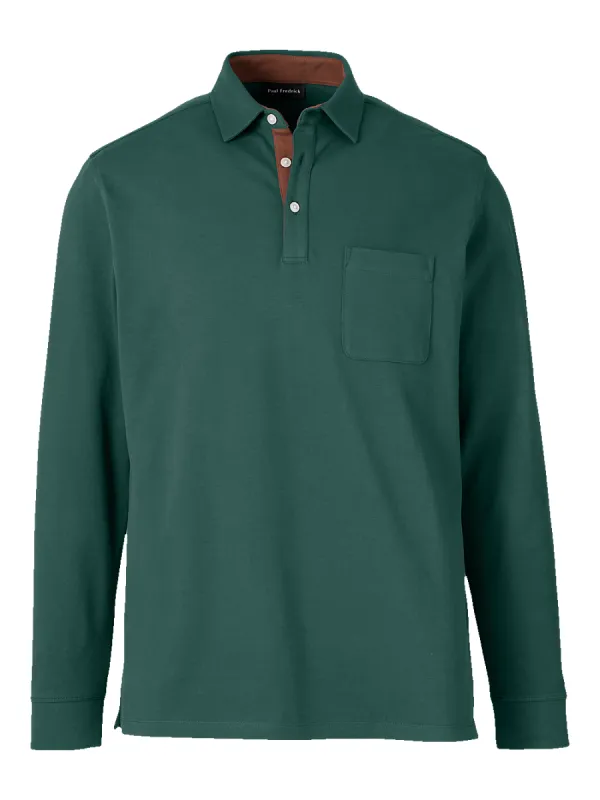 Cotton/Spandex Pique Three Button Polo - Green sold by Paul Fredrick
