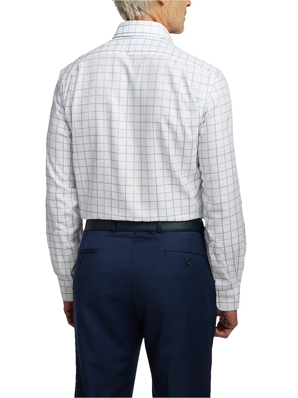 Non-Iron Cotton Windowpane Dress Shirt With Contrast Trim - White/blue sold by Paul Fredrick product image thumbnail 5