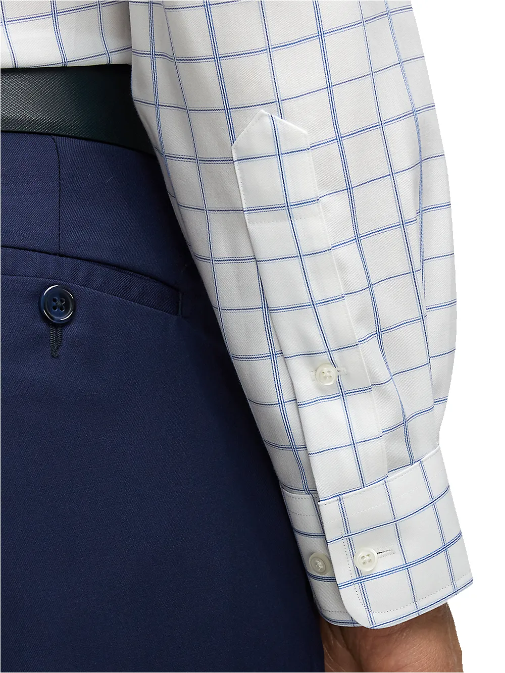 Non-Iron Cotton Windowpane Dress Shirt With Contrast Trim - White/blue sold by Paul Fredrick product image thumbnail 4