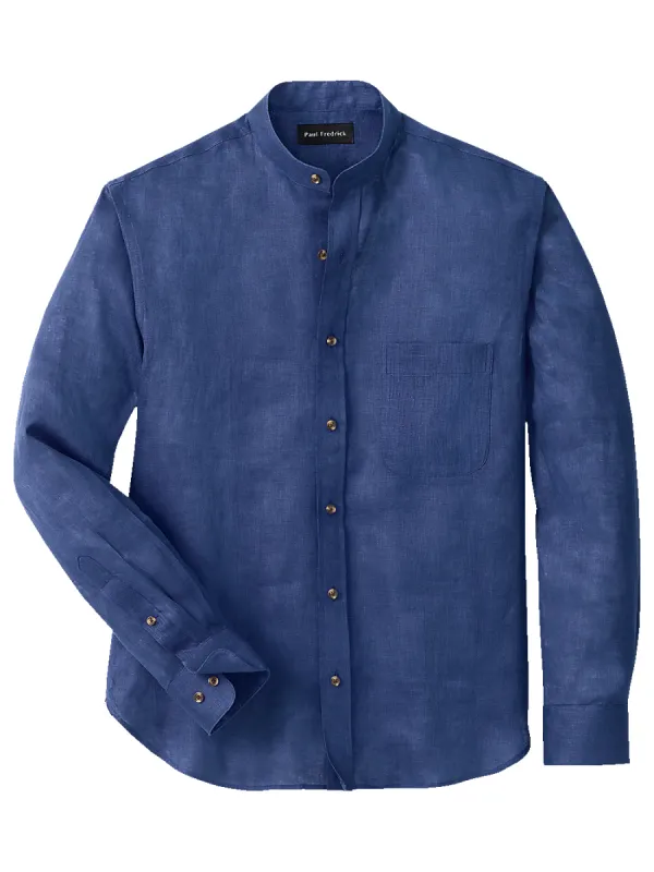 Linen Solid Casual Shirt - Navy sold by Paul Fredrick