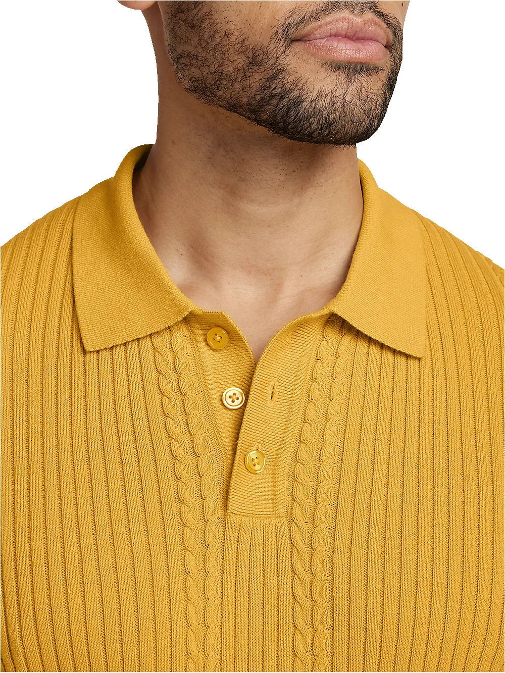 Cotton Three Button Polo - Gold sold by Paul Fredrick product image thumbnail 3