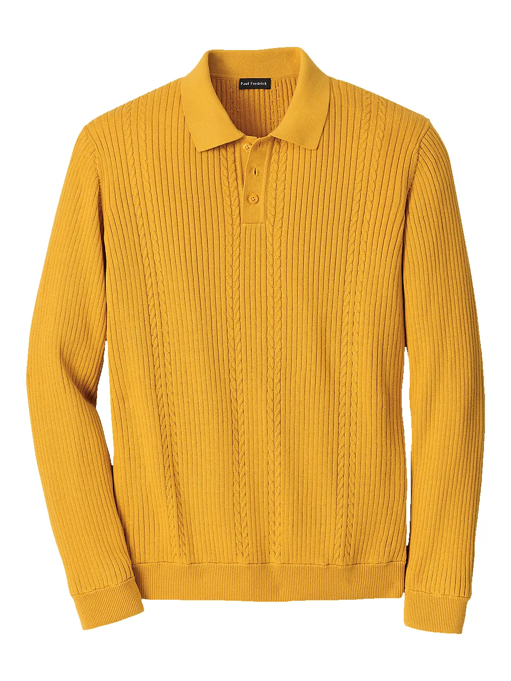 Cotton Three Button Polo - Gold sold by Paul Fredrick