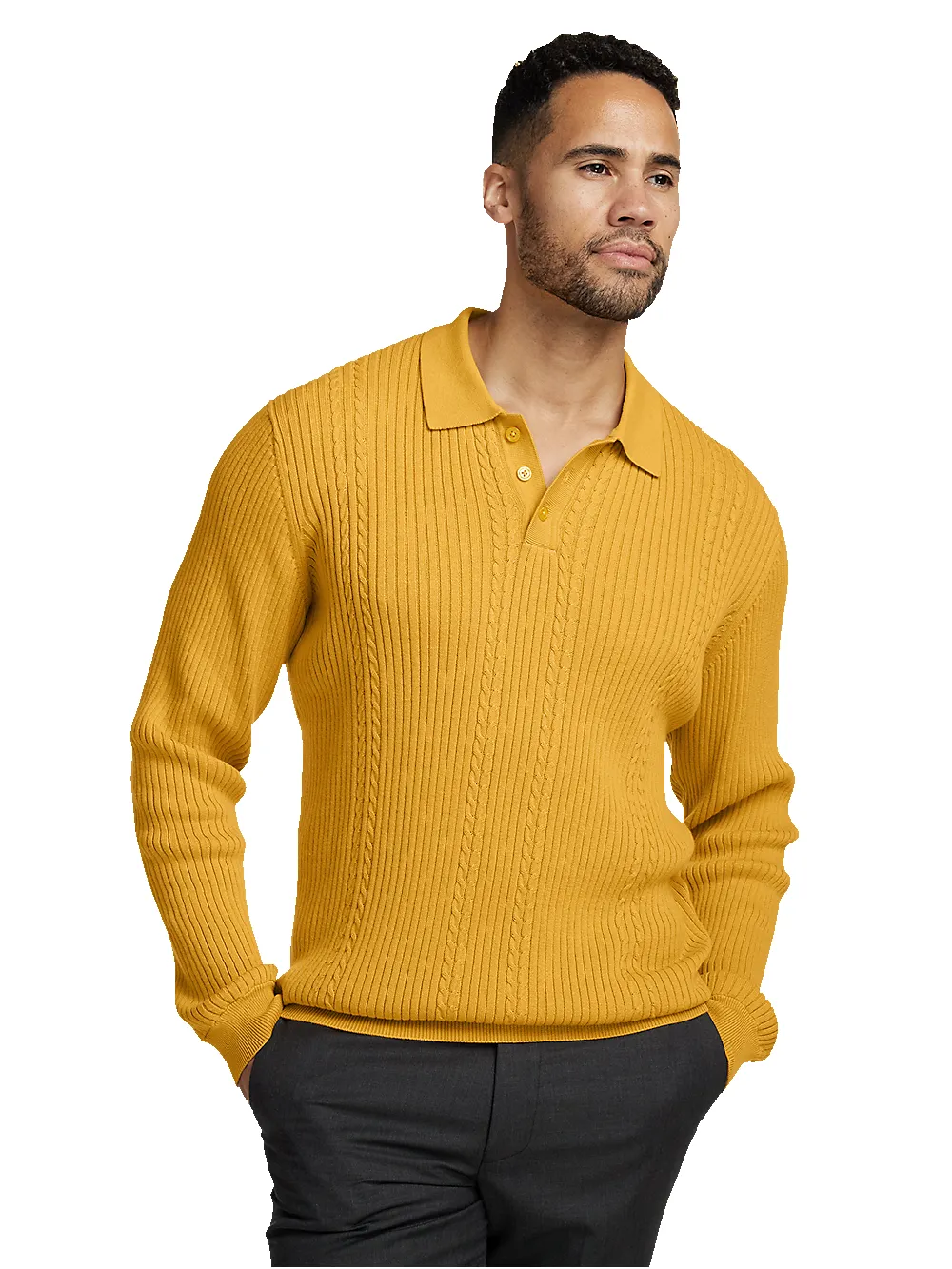 Cotton Three Button Polo - Gold sold by Paul Fredrick product image thumbnail 2