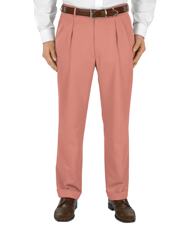 Microfiber Solid Pleated Pants - Light Red sold by Paul Fredrick