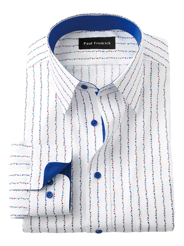 Non-Iron Cotton Stripe Dress Shirt With Contrast Trim - Multi sold by Paul Fredrick