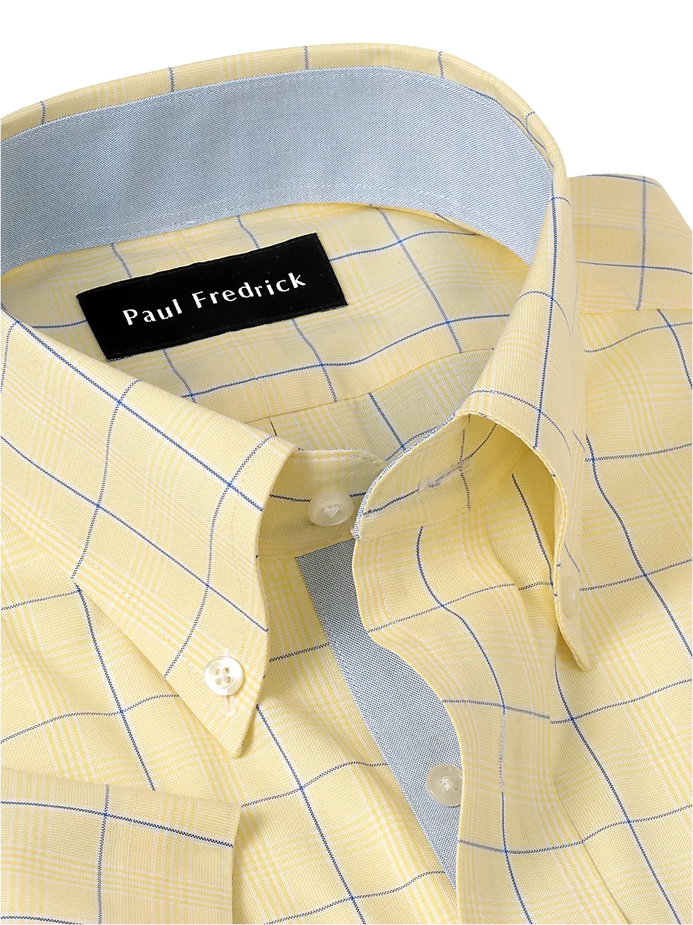 Comfort Stretch Non-Iron Check Dress Shirt With Contrast Trim - Yellow sold by Paul Fredrick product image thumbnail 3
