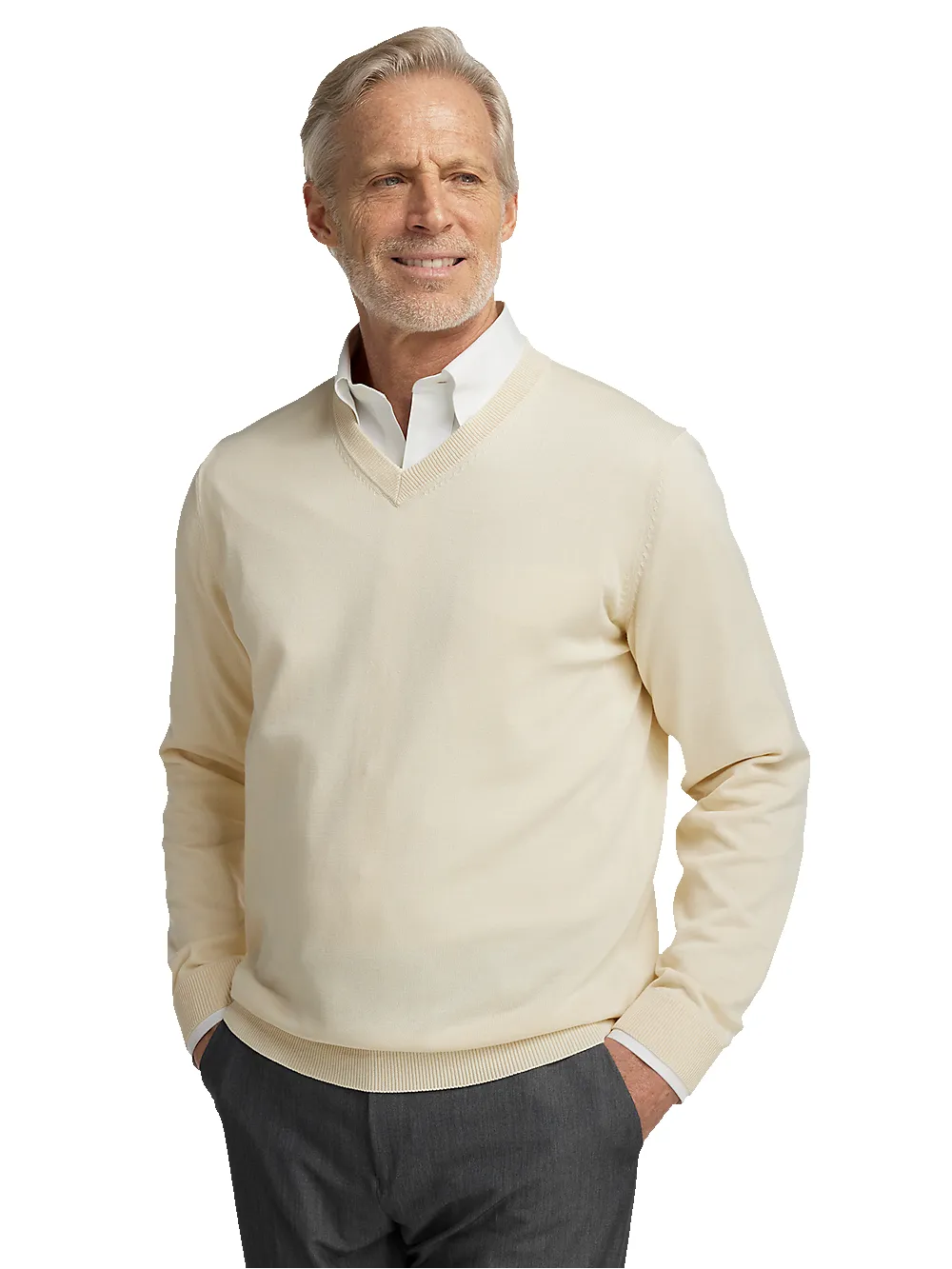 Supima Cotton V-neck Sweater - Ivory sold by Paul Fredrick product image thumbnail 2