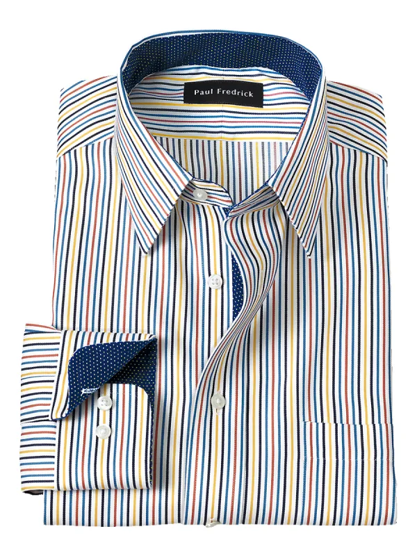 Non-Iron Cotton Stripe Dress Shirt With Contrast Trim - Multi sold by Paul Fredrick