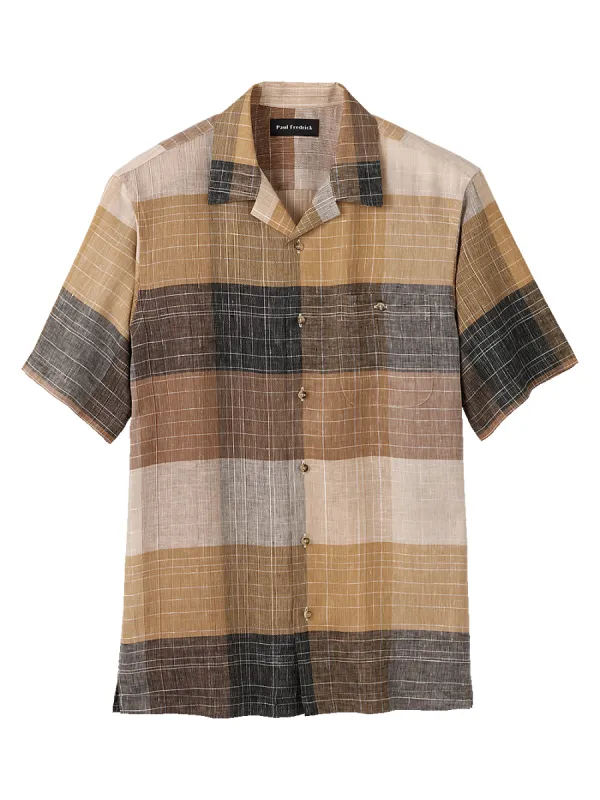 Linen Buffalo Plaid Casual Shirt - Black/brown sold by Paul Fredrick