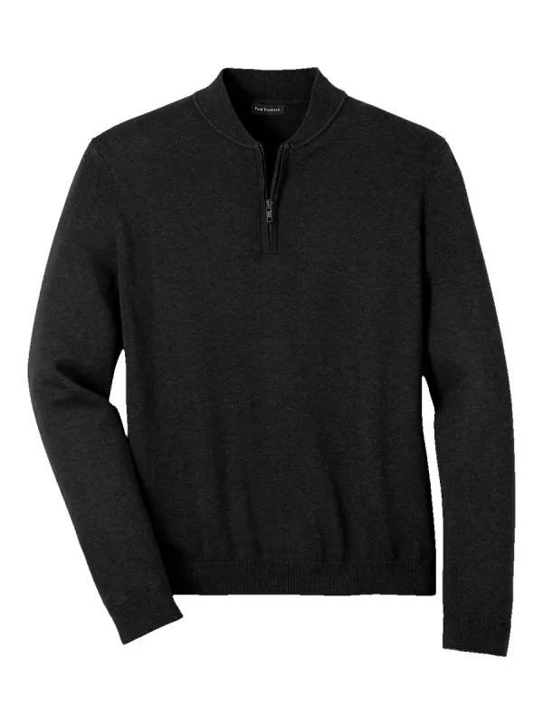 Cotton Quarter Zip Mock Neck Sweater - Black sold by Paul Fredrick