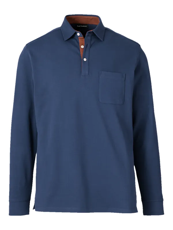 Cotton/Spandex Pique Three Button Polo - Navy sold by Paul Fredrick