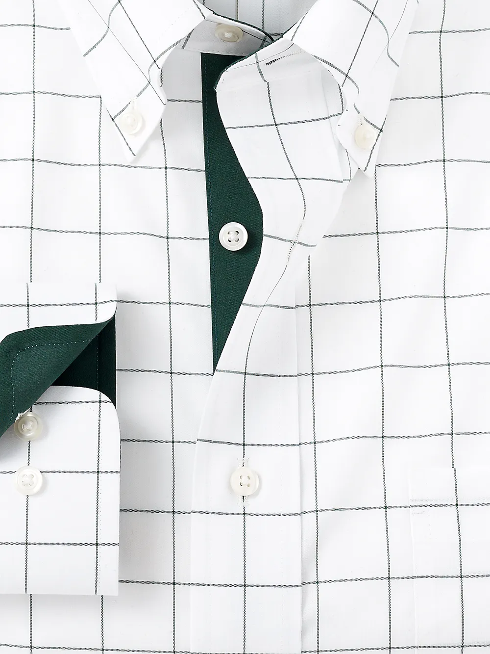 Non-Iron Cotton Windowpane Dress Shirt With Contrast Trim - Green sold by Paul Fredrick product image thumbnail 2