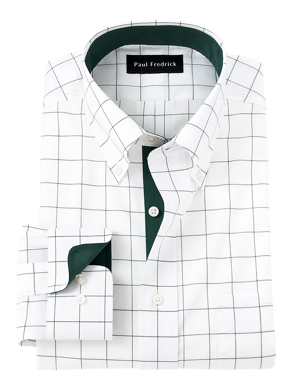 Non-Iron Cotton Windowpane Dress Shirt With Contrast Trim - Green sold by Paul Fredrick